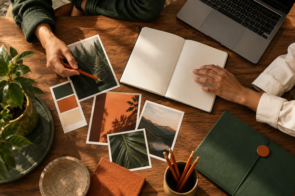 Advertising campaign planning materials on a studio table